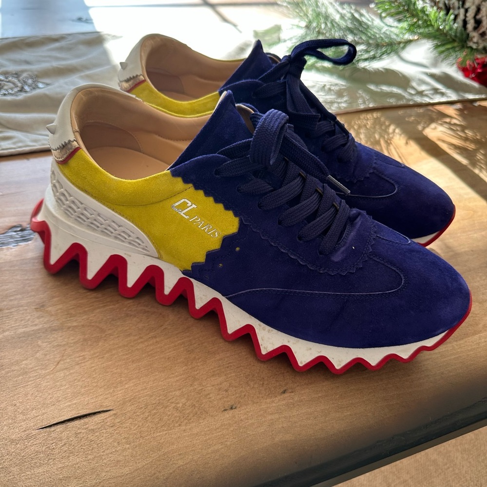 CL Paris LoubiShark Zigzag Sole Sneakers in Blue and Yellow